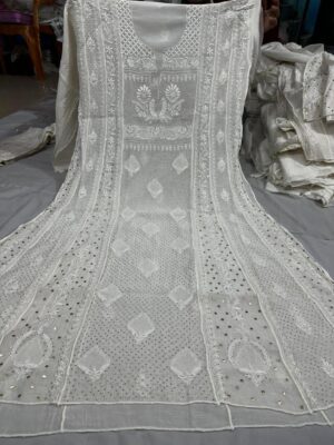Pure Mul Chanderi Chikankari Mukaish Anarkali