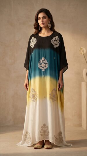 Pure Crepe Silk 3D Handwork Kaftan