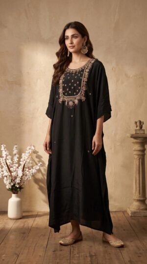 Pure Crepe Silk 3D Handwork Kaftan