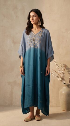 Pure Crepe Silk 3D Handwork Kaftan