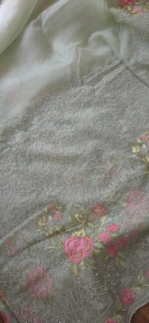 Dhakai Muslin-Organza Handcrafted Saree