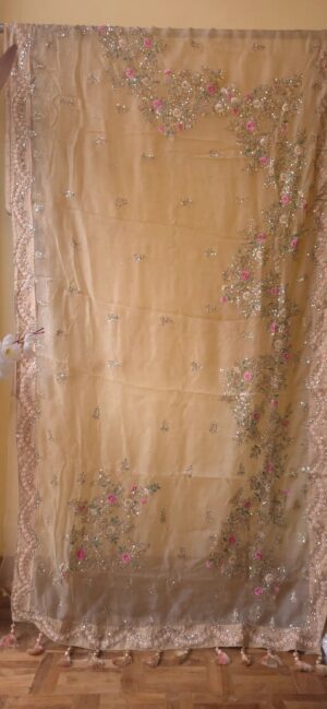 Dhakai Muslin-Organza Handcrafted Saree