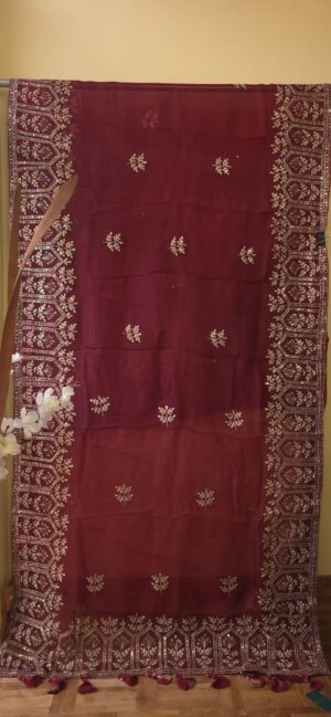 Dhakai Muslin-Organza Handcrafted Saree