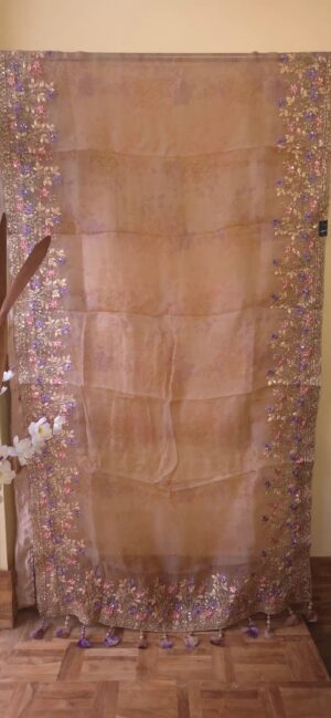 Dhakai Muslin-Organza Handcrafted Saree