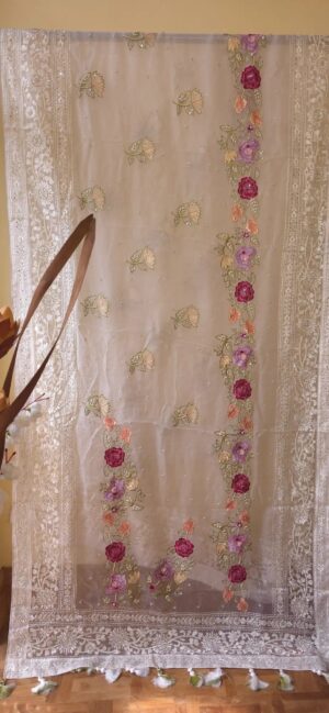Dhakai Muslin-Organza Handcrafted Saree