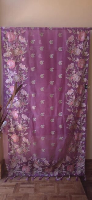 Dhakai Muslin-Organza Handcrafted Saree