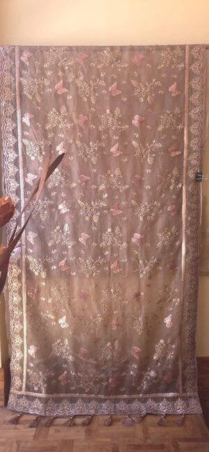 Dhakai Muslin-Organza Handcrafted Saree