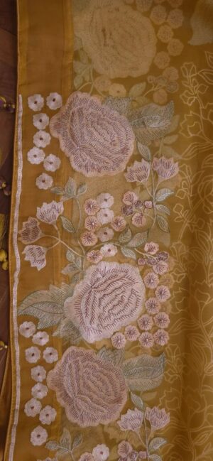 Dhakai Muslin-Organza Handcrafted Saree