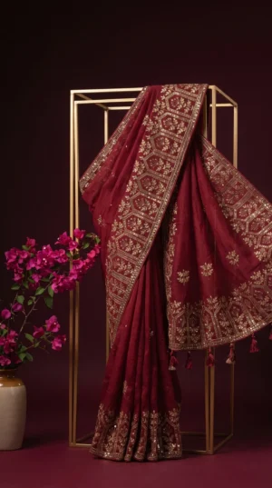 Dhakai Muslin-Organza Handcrafted Saree