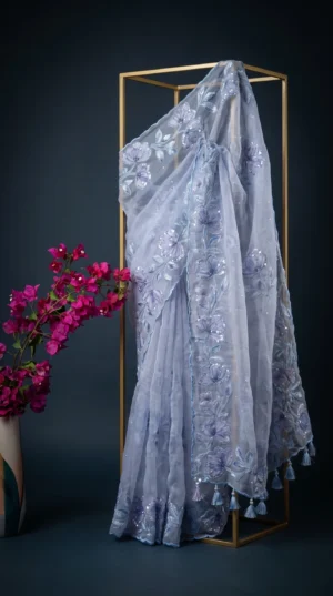 Dhakai Muslin-Organza Handcrafted Saree
