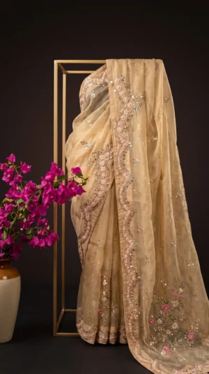 Dhakai Muslin-Organza Handcrafted Saree