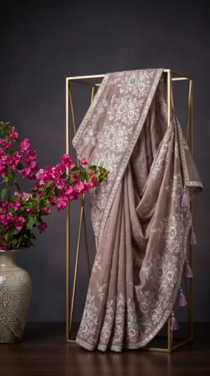 Dhakai Muslin-Organza Handcrafted Saree