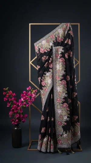 Dhakai Muslin-Organza Handcrafted Saree