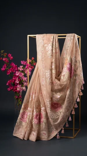 Dhakai Muslin-Organza Handcrafted Saree