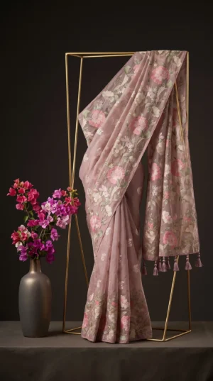 Dhakai Muslin-Organza Handcrafted Saree
