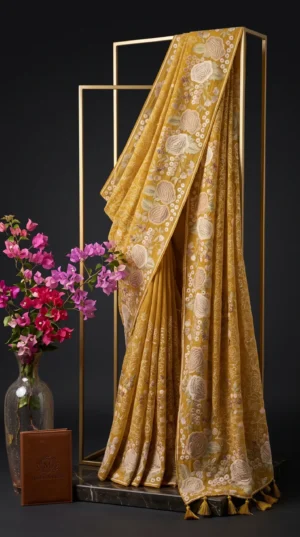 Dhakai Muslin-Organza Handcrafted Saree