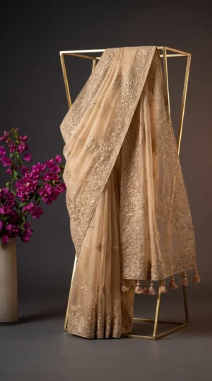 Dhakai Muslin-Organza Handcrafted Saree