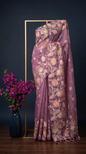 Dhakai Muslin-Organza Handcrafted Saree
