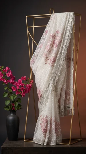Dhakai Muslin-Organza Handcrafted Saree