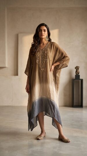 Pure Crepe Silk 3D Handwork Kaftan