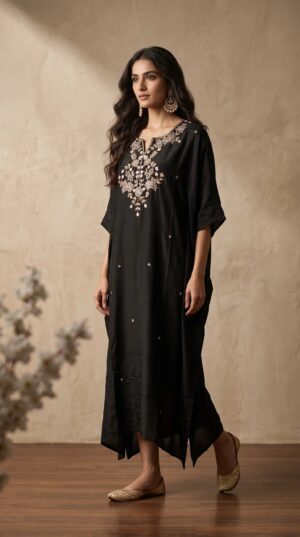 Pure Crepe Silk 3D Handwork Kaftan