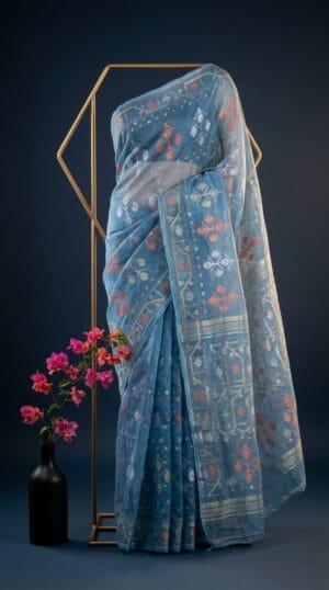 Pure Dhakai-Jamdani Half Silk Saree